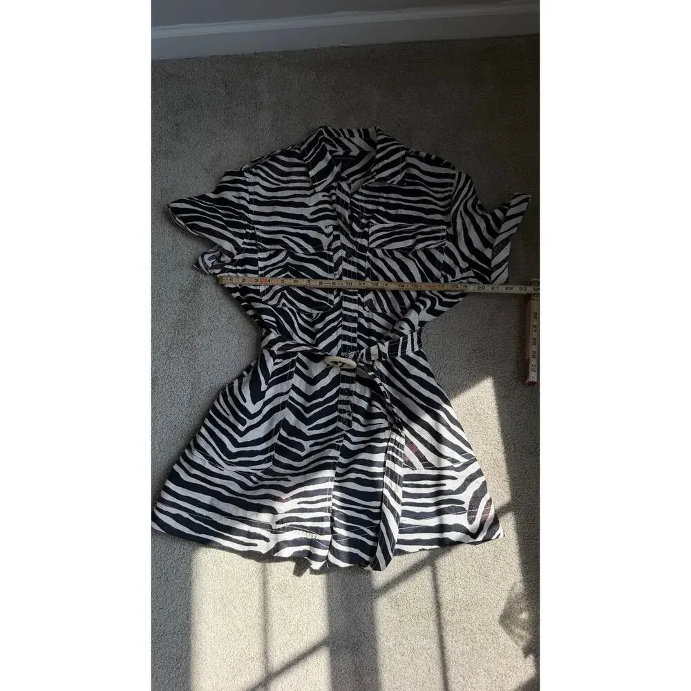 Banana Republic Zebra Print Linen Romper Size M Belted Safari Shirt Dress $160